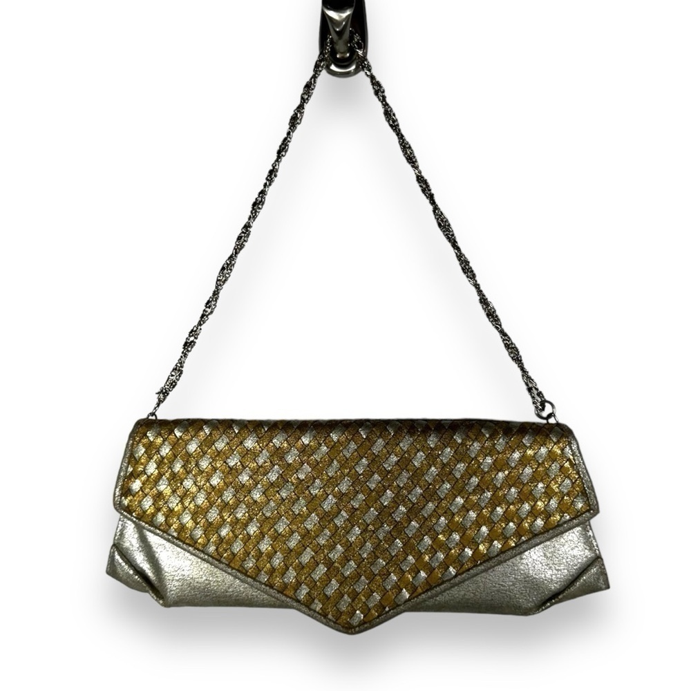 Liz Soto Handbags Woven Metallic Chain Strap Clutch, Silver/Gold